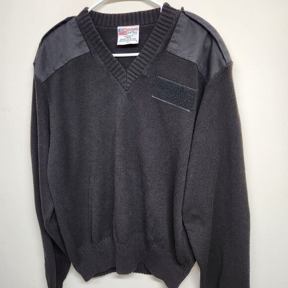 Navy V Neck Pullover By Jack Young Men's XL Black 100% Acrylic Sweater 1420 - Picture 3 of 9